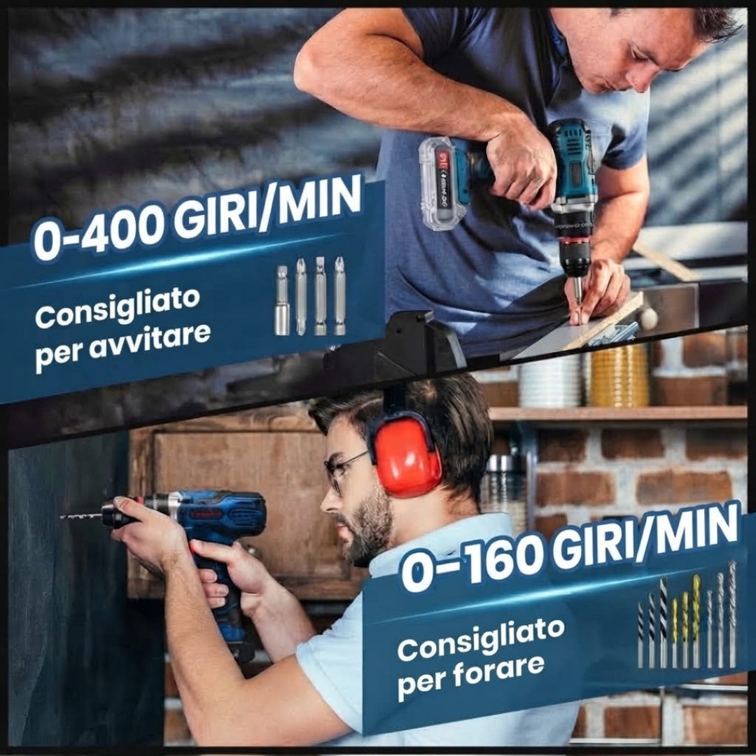 Trapano avvitatore a percussione senza fili 21 V – Kit da 29 pezzi