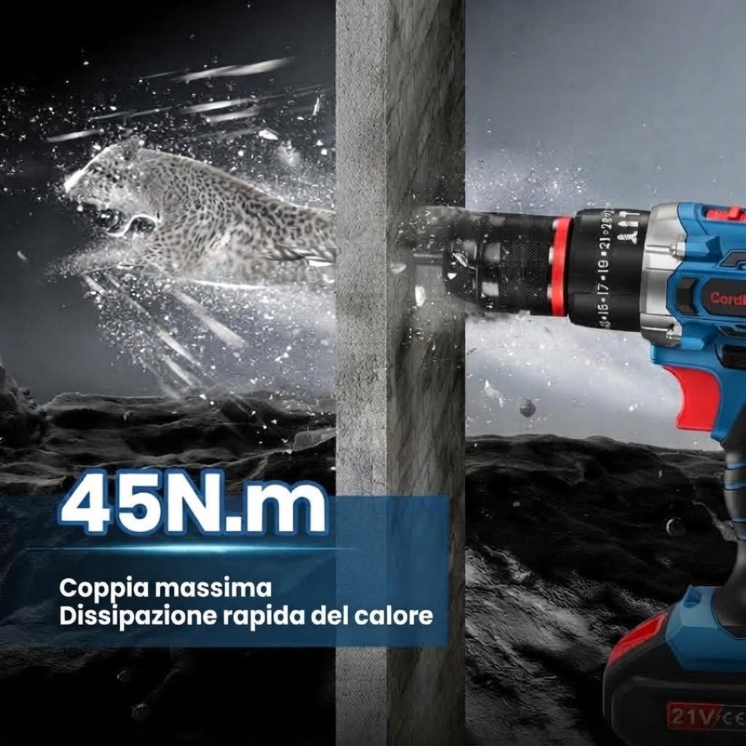 Trapano avvitatore a percussione senza fili 21 V – Kit da 29 pezzi