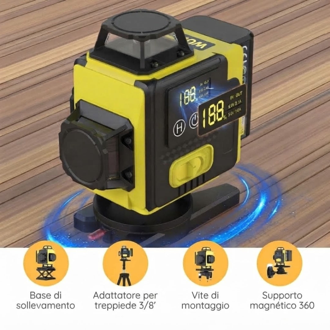 Livella laser 4D 360° con autolivellamento automatico