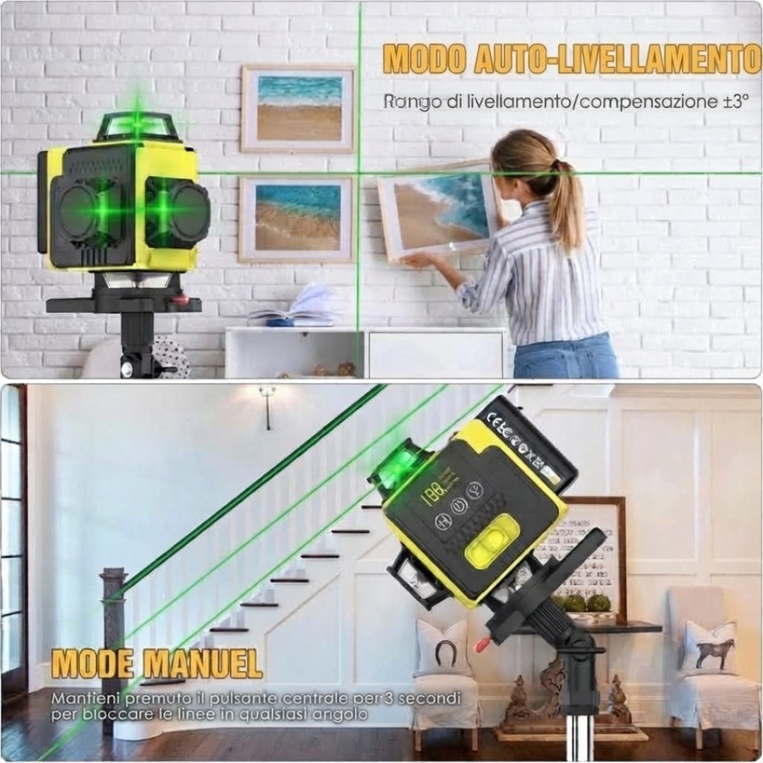 Livella laser 4D 360° con autolivellamento automatico