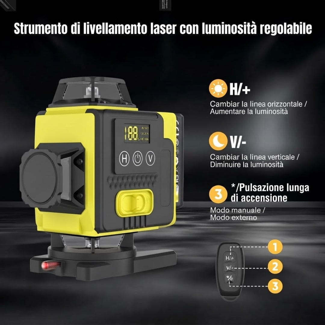 Livella laser 4D 360° con autolivellamento automatico
